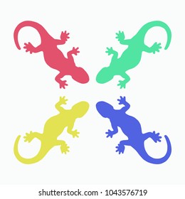 Colorful lizards silhouette isolated on white vector illustration 