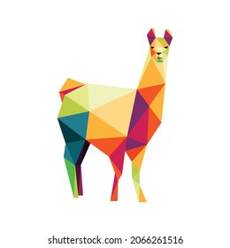 Colorful Llama Polygon low poly. Colorful abstract Llama Icon. Llama full color illustration