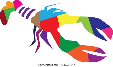 Colorful Lobster Vector Illustration.Sea Animal.Crayfish.Cartoon Hand Drawn Style.