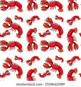 Colorful lobsters arranged in a seamless pattern