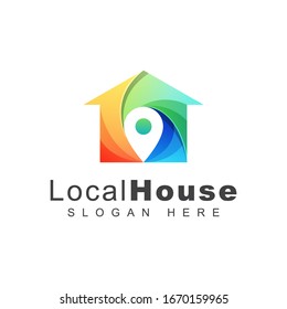 colorful Local or location house logo, pin home logo design vector template