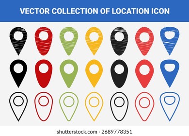 Localização colorida ícones vetor definido em vários estilos para mapas e design de navegação