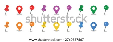 Colorful Location map pin icons set, Map marker pointer or push pin icon set for navigation and location symbol Vector illustration