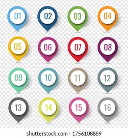 Colorful Location Pin Set Isolated Transparent Background With Gradient Mesh, Vector Illustration