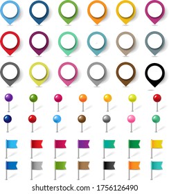 Colorful Location Pin Set Isolated White Background Gradient Mesh, Vector Illustration
