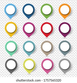 Colorful Location Pin Set Isolated Transparent Background With Gradient Mesh, Vector Illustration