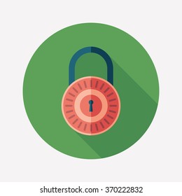 Colorful lock flat round icon with long shadows.