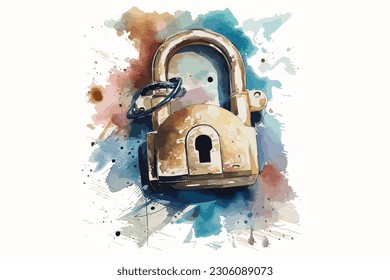 Colorful lock watercolor painting Abstract background.