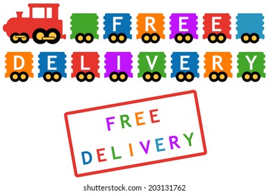 colorful locomotive icon. free delivery symbol - train with colorful car