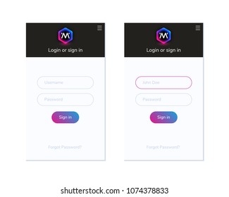 Colorful login screen template for mobile and PC apps.UI kit elements for your website.