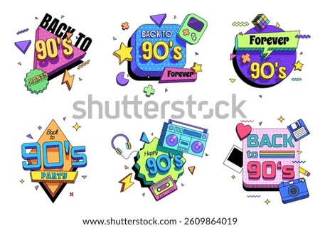 Colorful logo back to 90s icon vector flat illustration