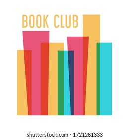 Colorful logo for book club vector isolated. Read books together. Simple style, flat design of logotype. Education concept.