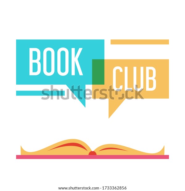 Colorful logo for book club vector isolated.\
Read books together. Simple style, flat design of logotype.\
Education concept.