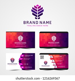 colorful logo and business card template, polygon concept