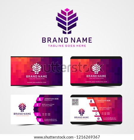 colorful logo and business card template, polygon concept