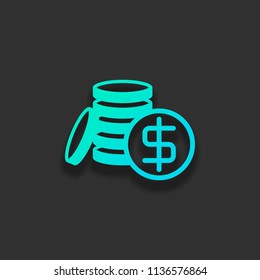 . Colorful logo concept with soft shadow on dark background. Icon color of azure ocean
