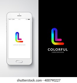 Colorful logo design. Preview on a smartphone. Letter "L". Eps10 vector illustration.