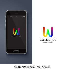 Colorful logo design. Preview on a smartphone. Letter "W". Eps10 vector illustration.