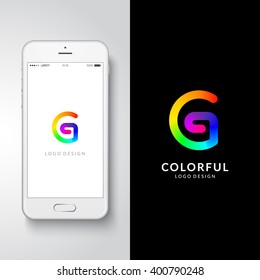 Colorful logo design. Preview on a smartphone. Letter "G". Eps10 vector illustration.