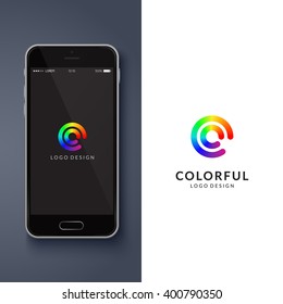 Colorful logo design. Preview on a smartphone. Letter "O". Eps10 vector illustration.