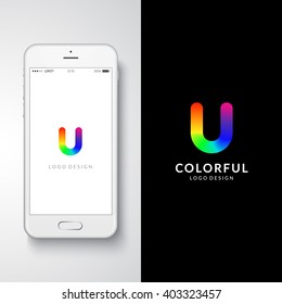 Colorful logo design. Preview on a smartphone. Letter "U". Eps10 vector illustration.