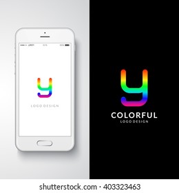 Colorful logo design. Preview on a smartphone. Letter "Y". Eps10 vector illustration.
