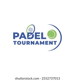 Colorful Logo Design for a Professional Padel Tournament Event. Vector illustration of a vividly colored logo for a padel tournament, featuring a racket and ball. Ideal for sports promotions, tourname