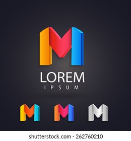 Colorful logo design set template, letter m. Creative 3d vector icons. Trendy business elements.
