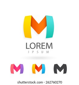 Colorful logo design set template, letter m. Creative vector icons. Trendy business elements.