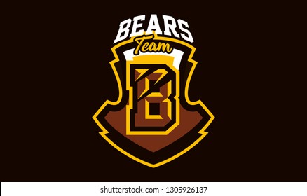 Colorful logo, emblem, letter the scratched claw angry bear, grizzly. Vector illustration, dynamic and sporty style, printing on T-shirts