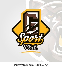 Colorful logo, emblem, letter the scratched claw angry bear, grizzly. Vector illustration, dynamic and sporty style, printing on T-shirts 
