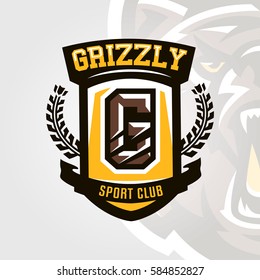Colorful logo, emblem, letter the scratched claw angry bear, grizzly. Vector illustration, dynamic and sporty style, printing on T-shirts 