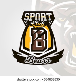 Colorful logo, emblem, letter the scratched claw angry bear, grizzly. Vector illustration, dynamic and sporty style, printing on T-shirts 