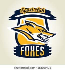 Colorful logo, emblem, mascot, a fox's head, a cunning and dangerous predator, the dweller forest. Vector illustration, dynamic and sporty style, printing on T-shirts 