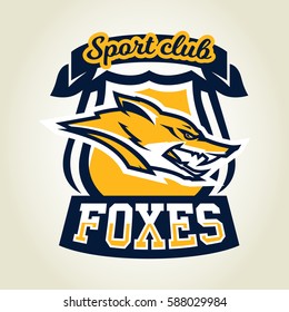 Colorful logo, emblem, mascot, a fox's head, a cunning and dangerous predator, the dweller forest. Vector illustration, dynamic and sporty style, printing on T-shirts 