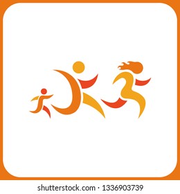 Colorful logo "family run", running with dad, mom and child.