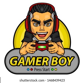 
Colorful logo of gamer boy with control in hand