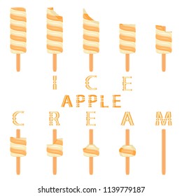 Colorful logo icon for natural apple ice cream sorbet in different forms. Apple pattern consisting of sweet cold ice cream sorbet, tasty frozen dessert. Fresh taste fruit ice cream sorbet of apple.