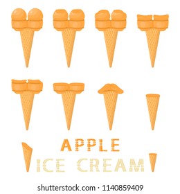 Colorful logo icon for natural apple ice cream sorbet in different forms. Apple pattern consisting of sweet cold ice cream sorbet, tasty frozen dessert. Fresh taste fruit ice cream sorbet of apple.