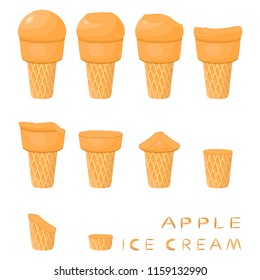 Colorful logo icon for natural apple ice cream sorbet in different forms. Apple pattern consisting of sweet cold ice cream sorbet, tasty frozen dessert. Fresh taste fruit ice cream sorbet of apple.