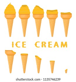 Colorful logo icon for natural banana ice cream sorbet in different forms. Banana pattern consisting of sweet cold ice cream sorbet, tasty frozen dessert. Fresh taste fruit ice cream sorbet of banana.