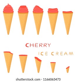 Colorful logo icon for natural cherry ice cream sorbet in different forms. Cherry pattern consisting of sweet cold ice cream sorbet, tasty frozen dessert. Fresh taste fruit ice cream sorbet of cherry.