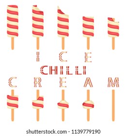 Colorful logo icon for natural chilli ice cream sorbet in different forms. Chilli pattern consisting of sweet cold ice cream sorbet, tasty frozen dessert. Fresh taste fruit ice cream sorbet of chilli.