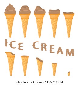 Colorful logo icon for natural coffee ice cream sorbet in different forms. Coffee pattern consisting of sweet cold ice cream sorbet, tasty frozen dessert. Fresh taste fruit ice cream sorbet of coffee.