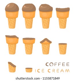 Colorful logo icon for natural coffee ice cream sorbet in different forms. Coffee pattern consisting of sweet cold ice cream sorbet, tasty frozen dessert. Fresh taste fruit ice cream sorbet of coffee.