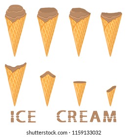 Colorful logo icon for natural coffee ice cream sorbet in different forms. Coffee pattern consisting of sweet cold ice cream sorbet, tasty frozen dessert. Fresh taste fruit ice cream sorbet of coffee.