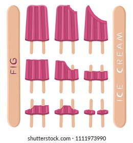 Colorful logo icon for natural fig ice cream sorbet in different forms. Fig pattern consisting of sweet cold ice cream sorbet, tasty frozen dessert. Fresh taste fruit ice cream sorbet of red fig.