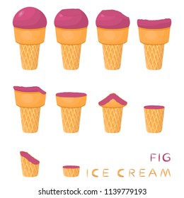 Colorful logo icon for natural fig ice cream sorbet in different forms. Fig pattern consisting of sweet cold ice cream sorbet, tasty frozen dessert. Fresh taste fruit ice cream sorbet of bright fig.