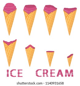 Colorful logo icon for natural fig ice cream sorbet in different forms. Fig pattern consisting of sweet cold ice cream sorbet, tasty frozen dessert. Fresh taste fruit ice cream sorbet of purple fig.