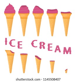 Colorful logo icon for natural fig ice cream sorbet in different forms. Fig pattern consisting of sweet cold ice cream sorbet, tasty frozen dessert. Fresh taste fruit ice cream sorbet of red fig.